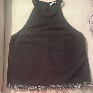 Zara Black Sleeveless Top with Fringe Hem